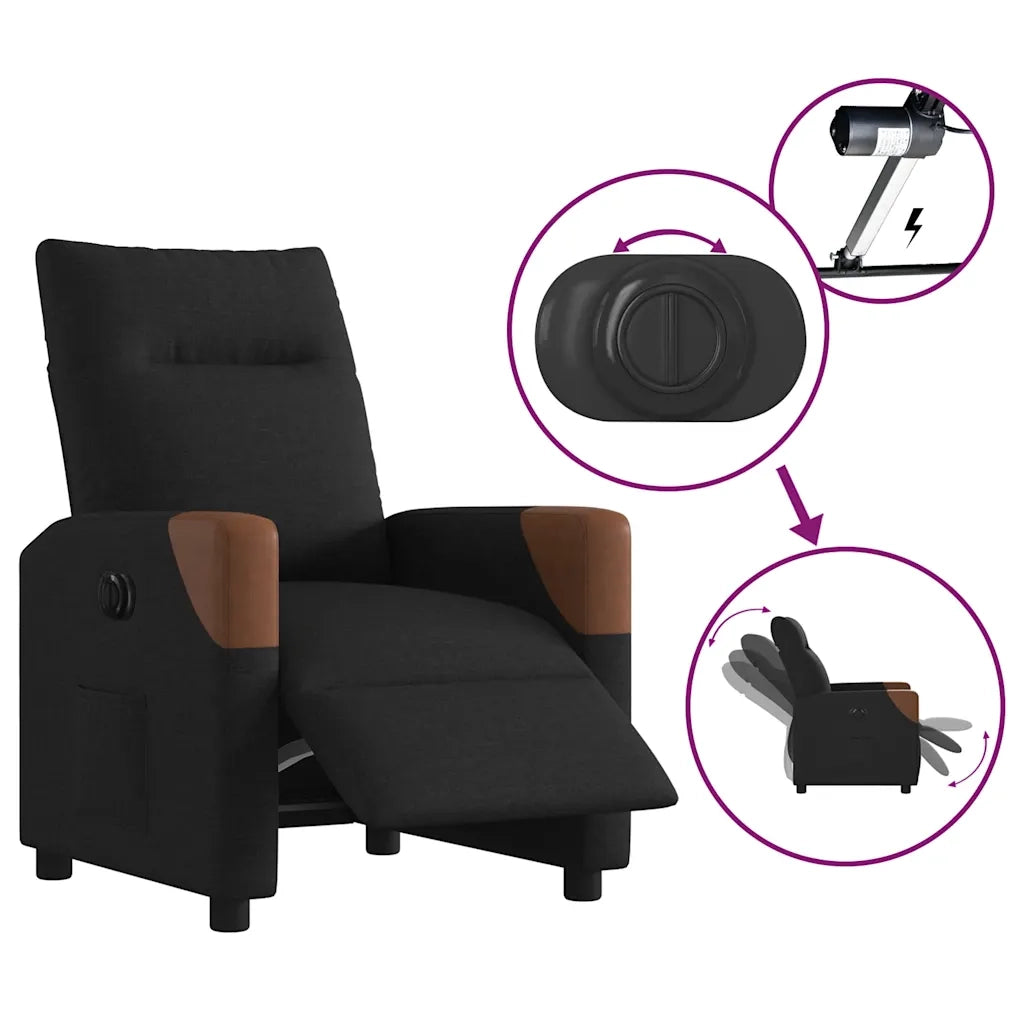 Poltrona Elettrica Reclinabile Nera in Tessuto 3323992