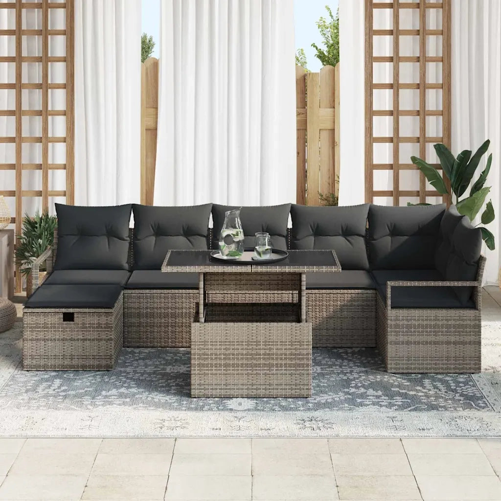 Set Divano da Giardino con cuscino 8 pcs Grigio Poly Rattan