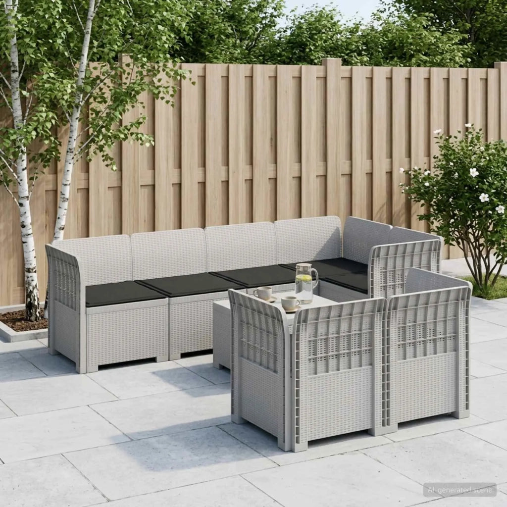 Divano 7 Posti da Giardino con Cuscini Aspetto Rattan PP Bianco 3444151