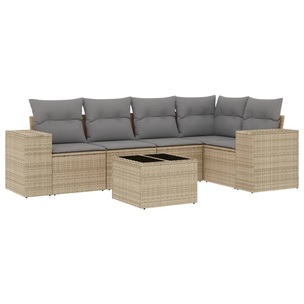 Set Divano da Giardino 6 pz con Cuscini Beige in Polyrattan