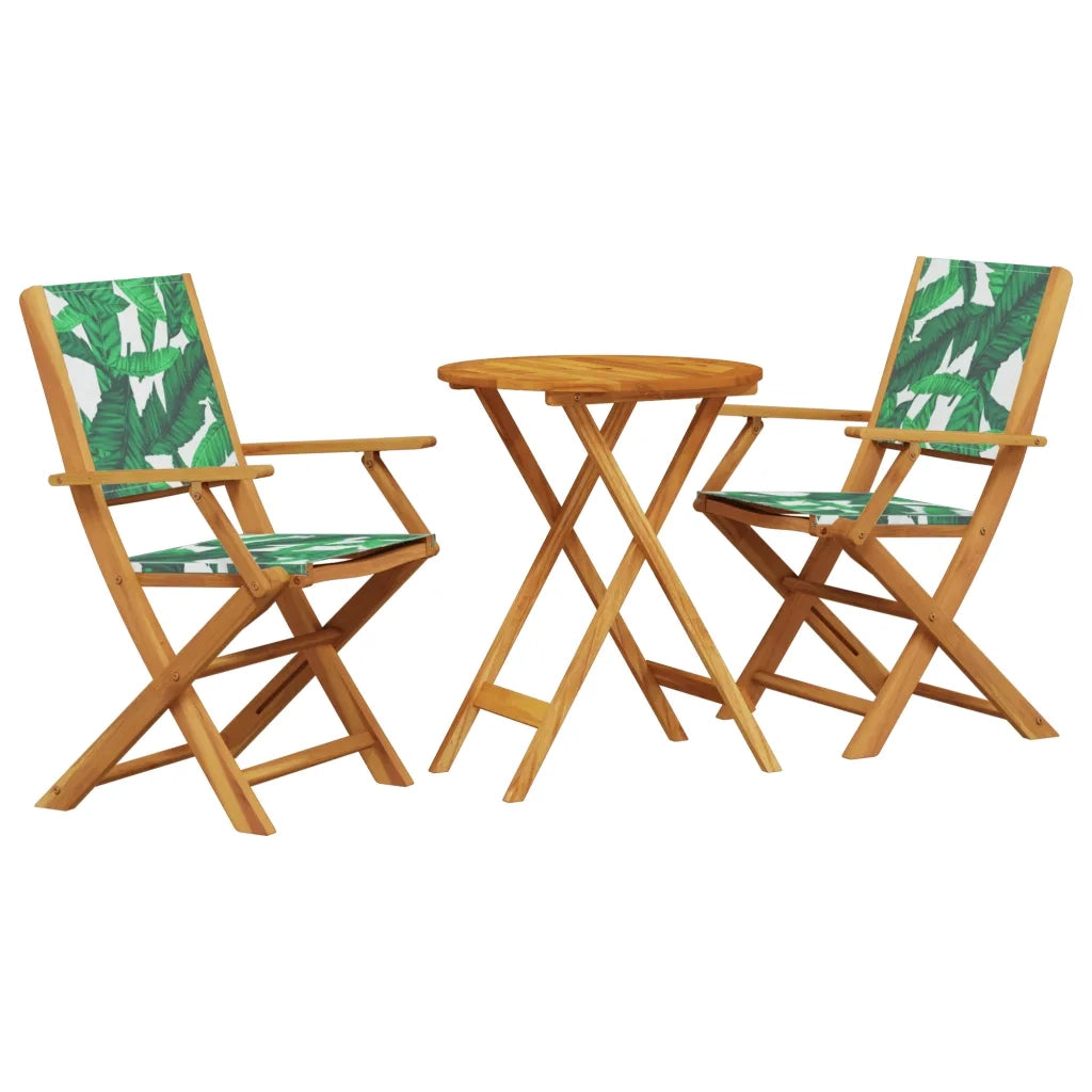 Set da Bistrot 3 pz Motivo Foglie in Tessuto e Legno Massello