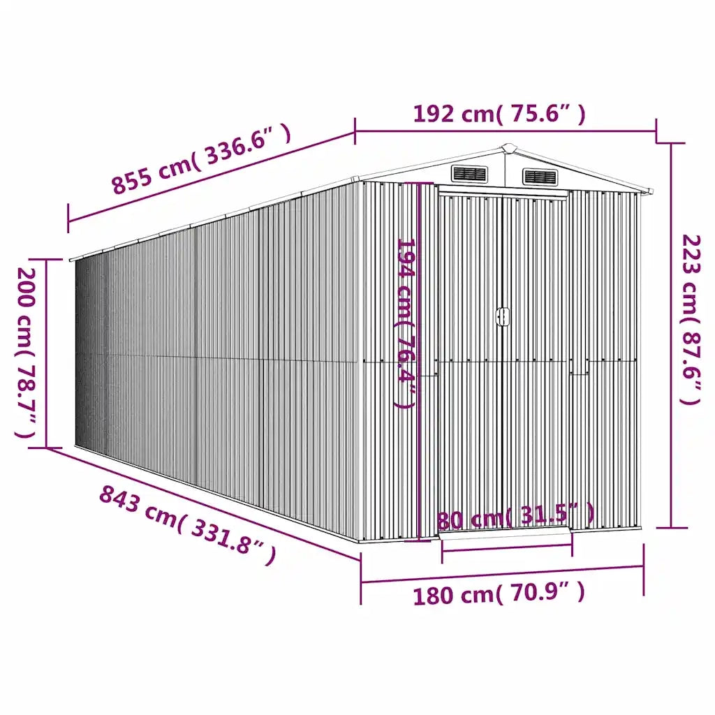 Capanno da Giardino Verde 192x855x223 cm Acciaio Zincato 3147435