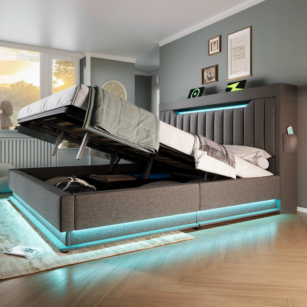 letto imbottito lino grigio 180 x 200 cm