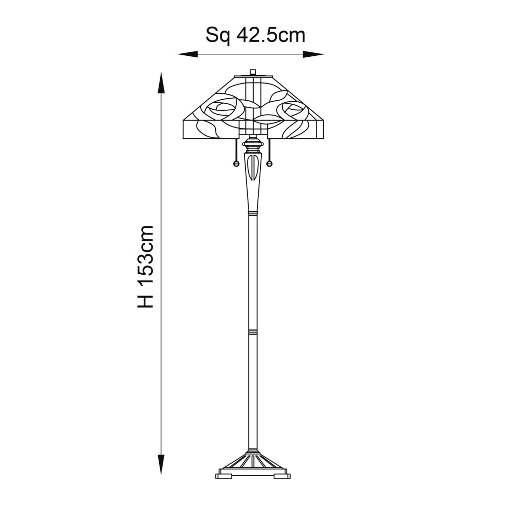 Lampada da terra Tiffany WILLOW paralume quadrato rose 2xE27