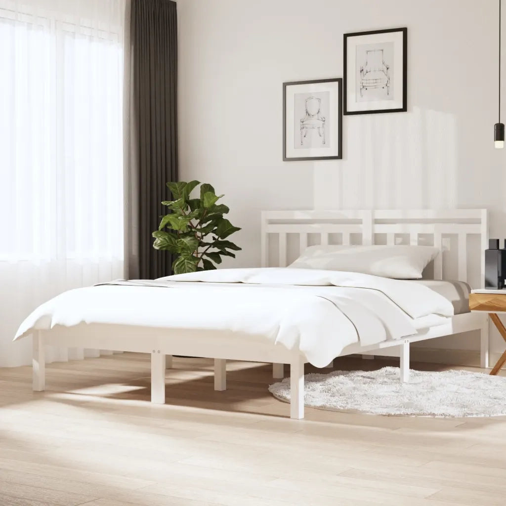 Giroletto-Struttura Letto Bianco in Legno Massello di Pino 140x200 cm 159295