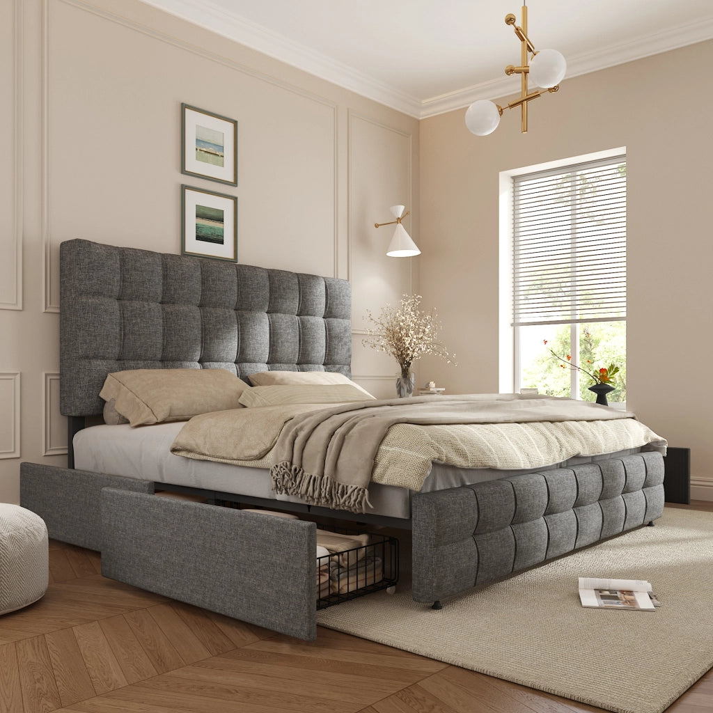 letto imbottito lino grigio 140 x 200 cm