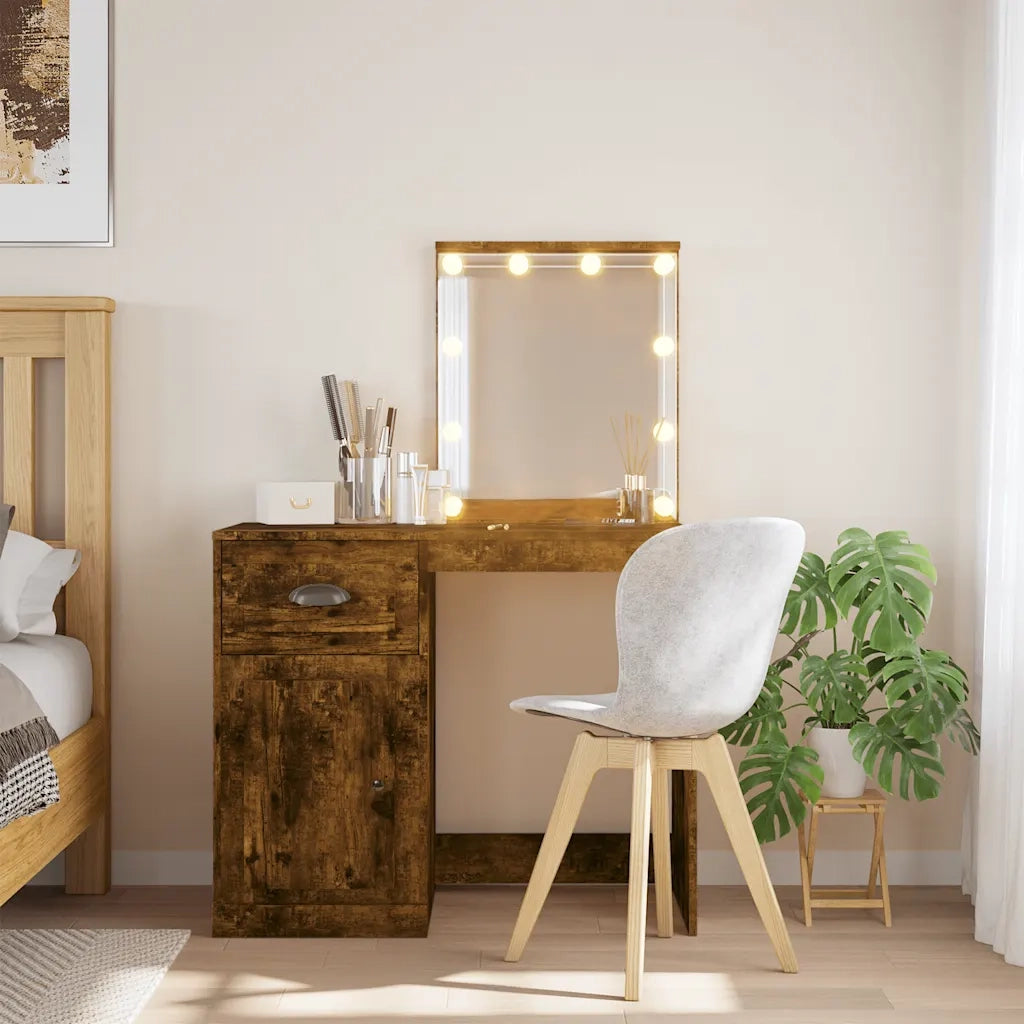 Toeletta | Tavolo da Trucco con Luci LED Rovere Fumo 90x42x132,5 cm