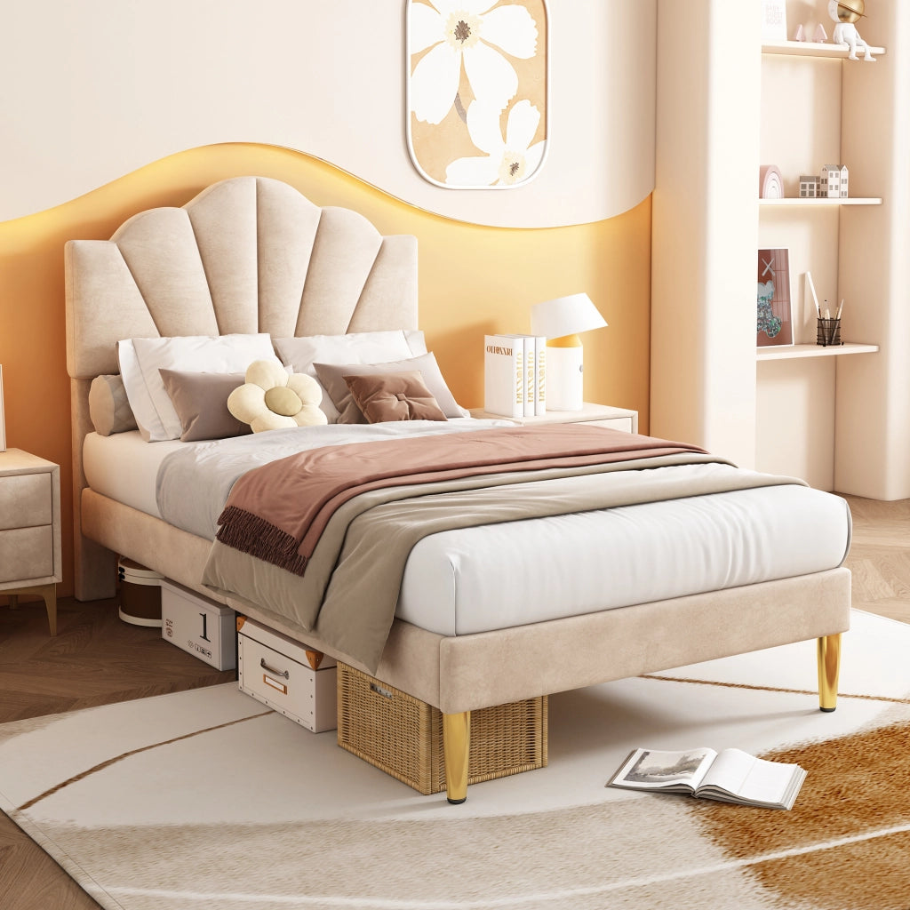 letto imbottito velluto beige 90 x 200 cm
