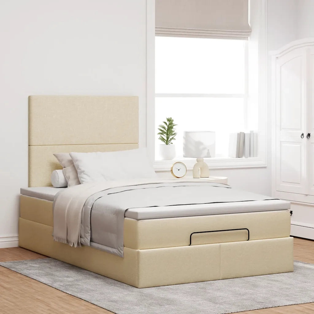 Struttura Letto Pouf con Materasso Crema 120x200 cm in Tessuto 3313069