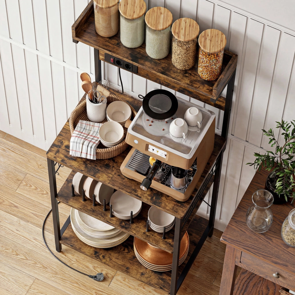 Scaffale Cucina con 2 Prese ¨C zephmum ¨C 60x42x137 cm Marrone Legno