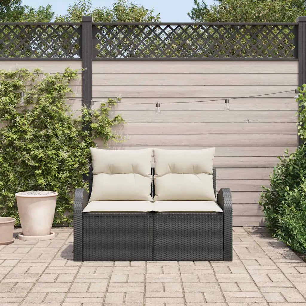 Divano da giardino con cuscino Nero 124 x 62 x 69cm polyrattan 42006742