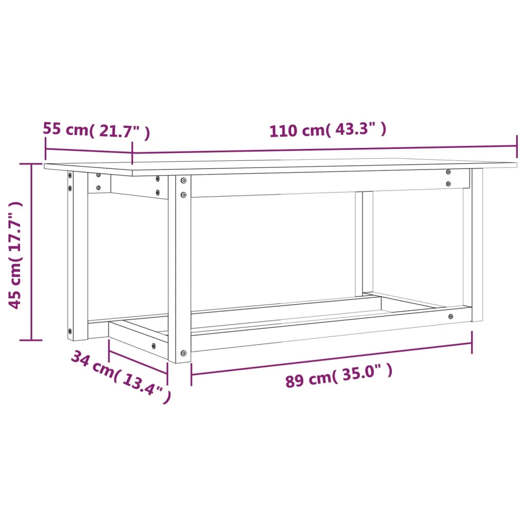Tavolino da Salotto-Tavolino da soggiorno Grigio 110x55x45 cm Legno Massello di Pino 768355