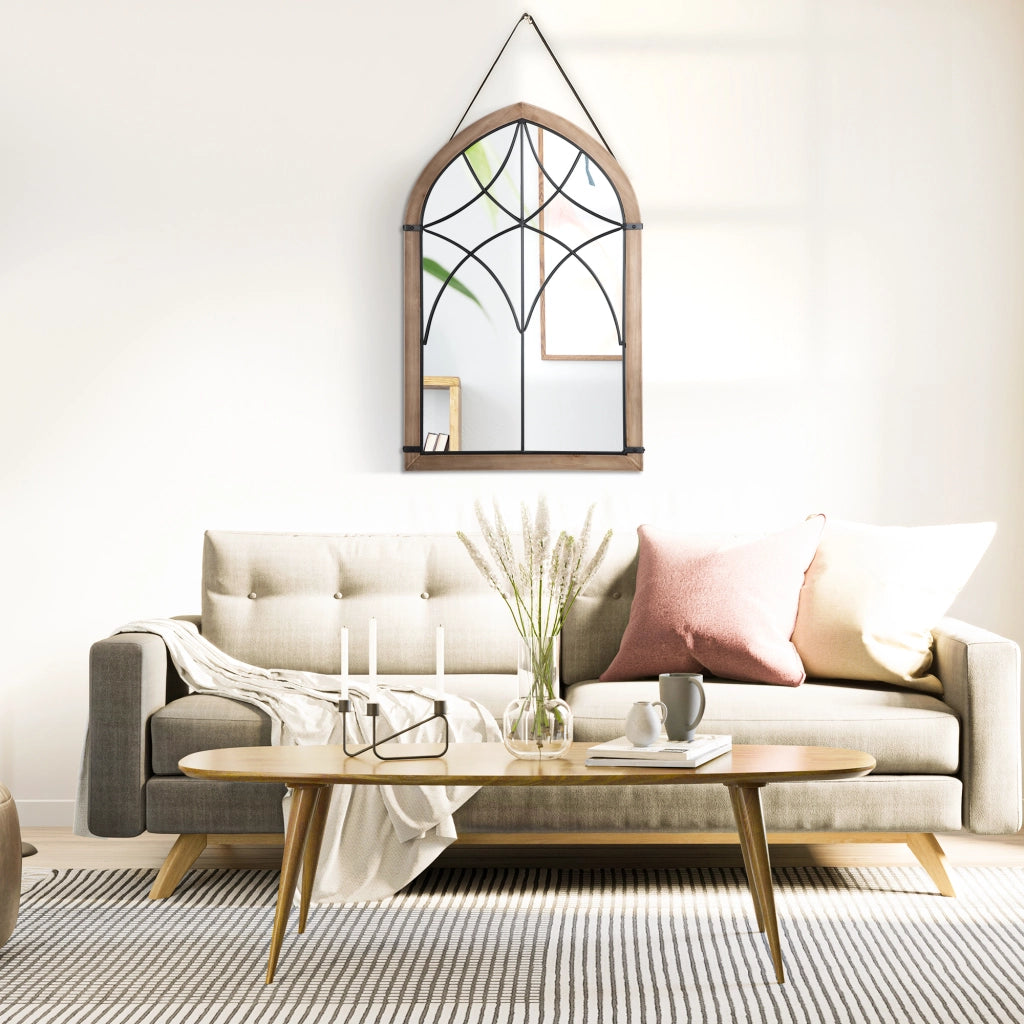 Specchio con Appendiabiti ¨C Minimal ¨C Legno e Vetro, Marrone e Nero, 60x93 cm