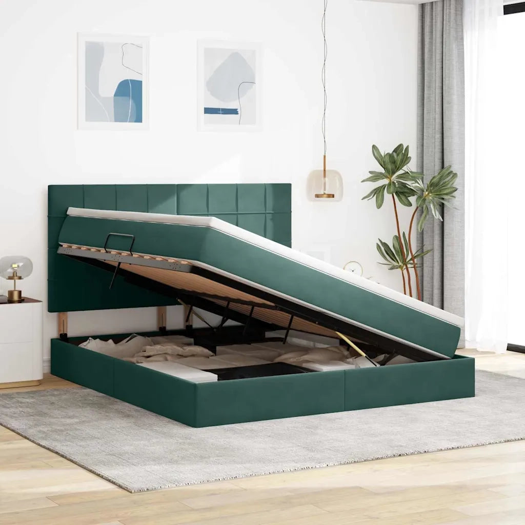 Letto con contenitore e materasso Verde Scuro 160 x 200 cm
