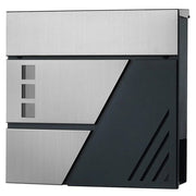 Cassetta postale a parete con finestrelle di visualizzazione in acciaio inox per cancello/porta d'ingresso con serratura e chiavi argento e grigio antracite 12_0001888