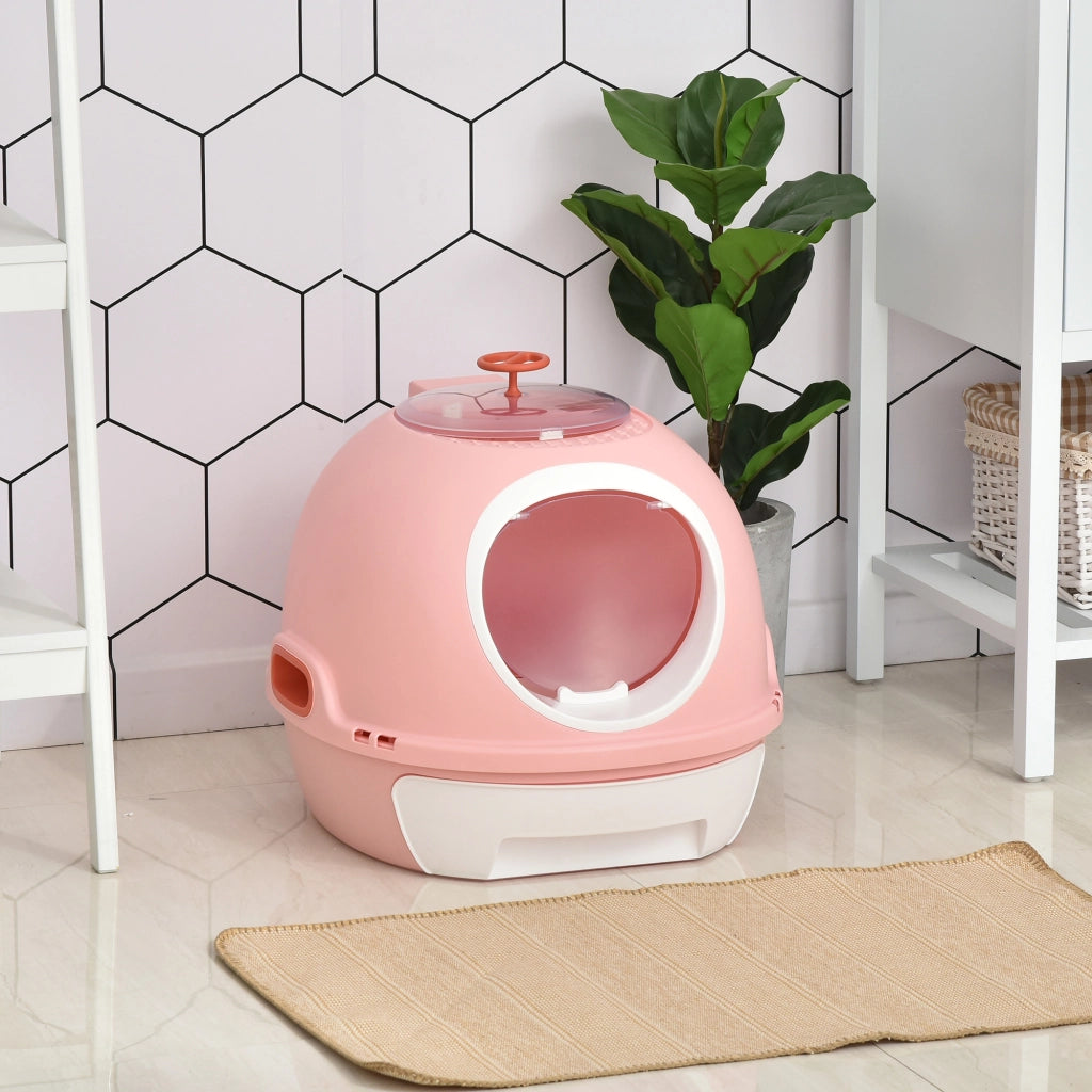 Casetta igienica per gatti con cassetto scorrevole e porta ¨C Minimal ¨C 47x55x44 cm rosa