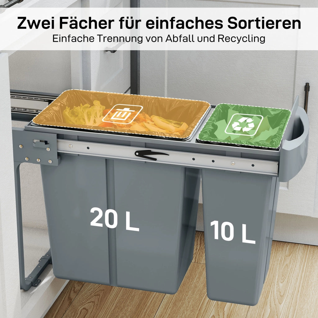 Pattumiera estraibile con 2 contenitori rimovibili ¨C Xylo ¨C 30L (20L+10L) grigio metallo