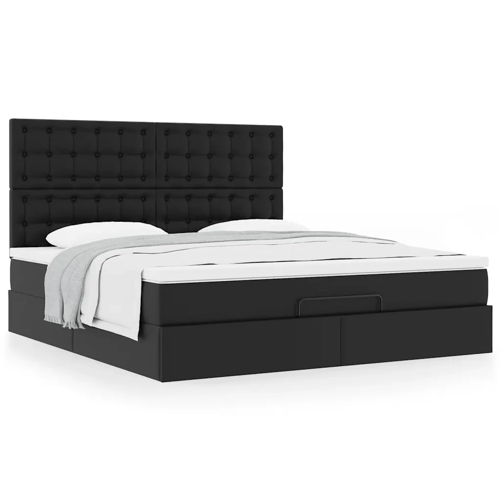 Struttura Letto Pouf con Materasso Nero 180x200 cm Similpelle 3313016