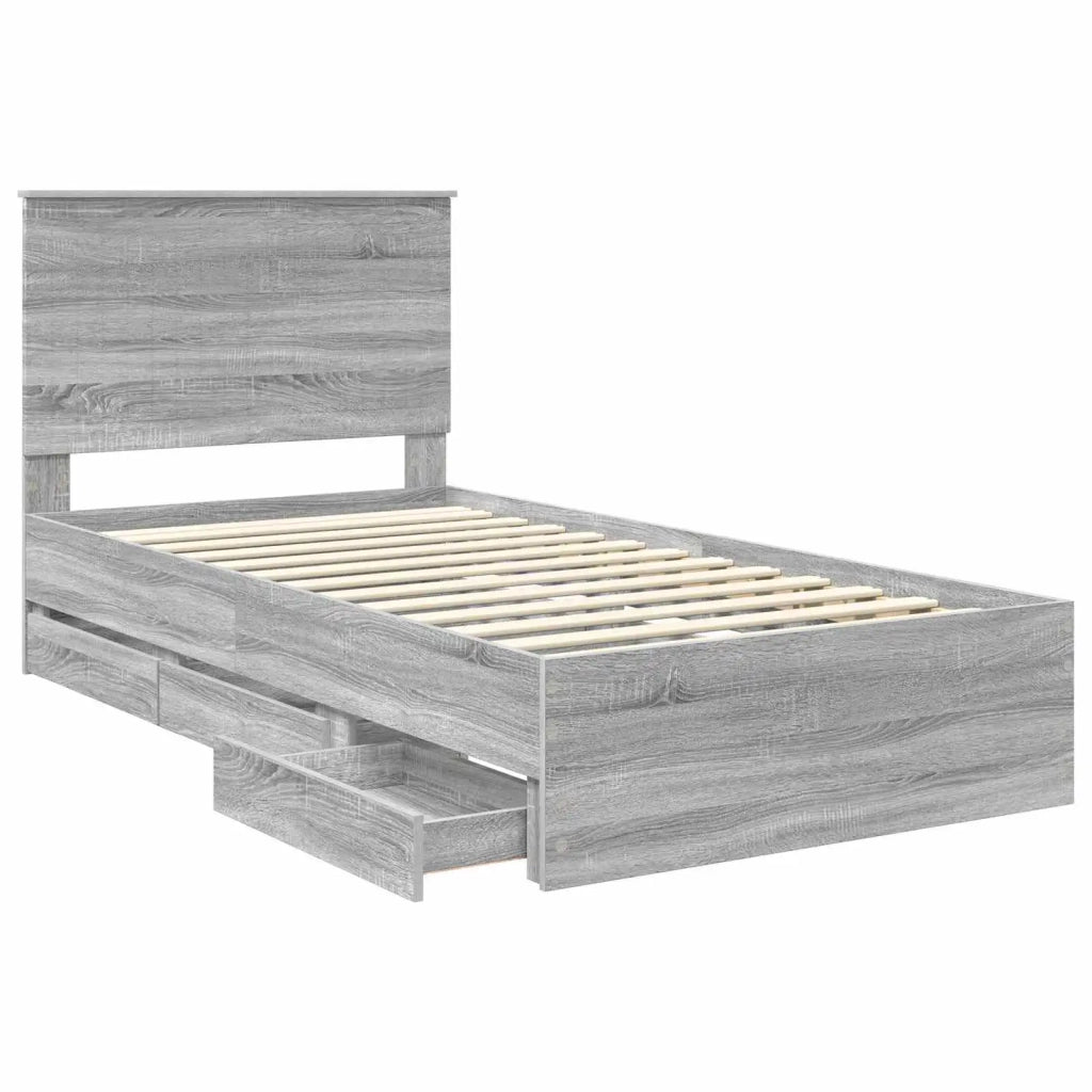 Letto singolo | Letto per adulti | Struttura del letto con cassetto Grigio Sonoma 100 x 200 cm