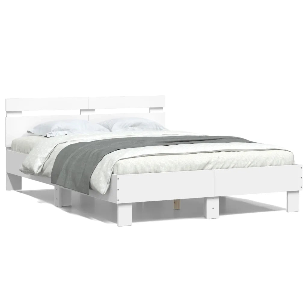 Letto matrimoniale | Letto per adulti | Giroletto con Testiera e LED Bianco 135x190 cm