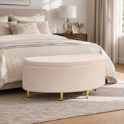 Ottomana contenitore 90x40x42 cm con ampio spazio contenitore in velluto beige