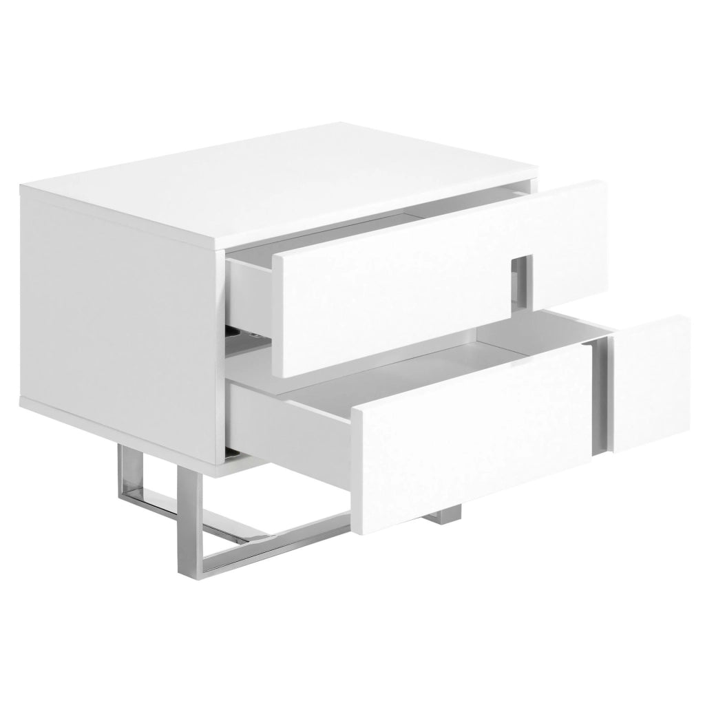 Comodino legno bianco e acciaio cromato