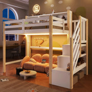 Letto a Soppalco con LED e Contenitore ¨C MINIMAL ¨C Bianco/Natura, 90x200