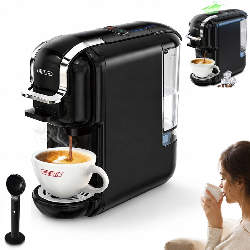 Macchina da Caffè HiBREW H2B Nera 5 in 1 19 Bar 1450 W Caldo/Freddo per Capsule e Macinato