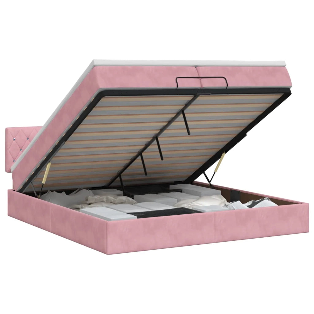 Letto ottomano con materasso Rosa 200 x 200 cm Velluto 3456512