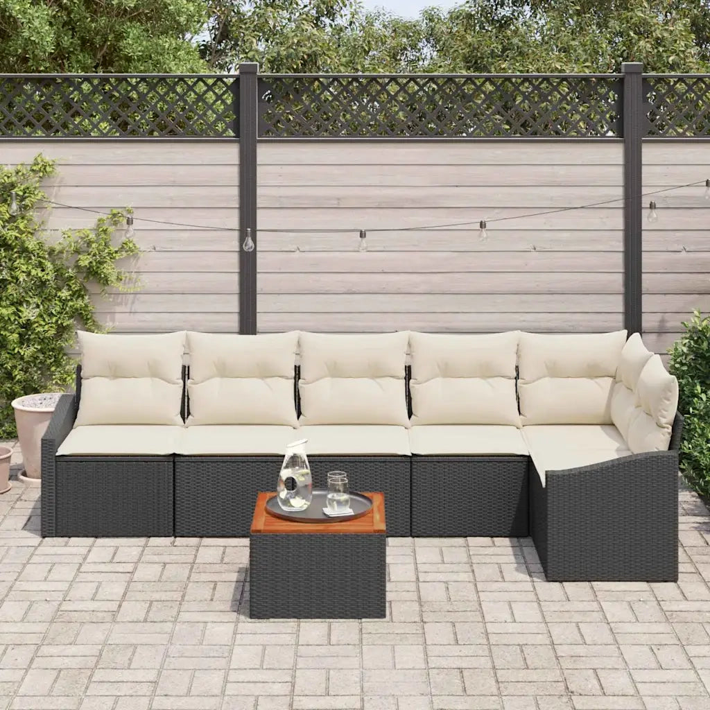 Set Divano da Giardino con cuscino 7 pcs Nero polyrattan
