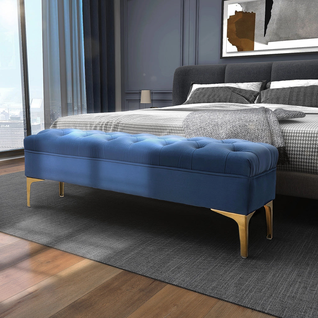 PANCA Imbottita 118 x 45 x 42 cm Blu/Oro in legno
