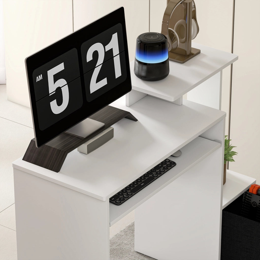 Scrivania per computer con cassetti e scaffale ¨C Minimal ¨C nero bianco 90x50x75