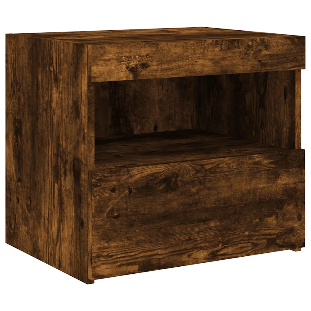 Comodini con Luci LED 2pz-Set di 2 Tavolino da notte Rovere Fumo 50x40x45 cm