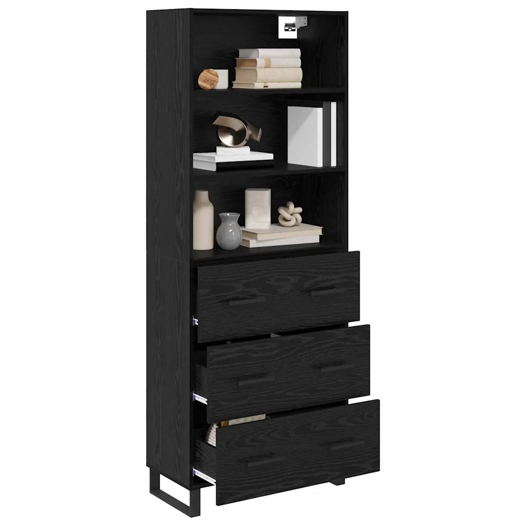 Credenza-Buffet-Armadio da cucina Rovere Nero 69,5 x 34 x 180 cm Legno multistrato 605814