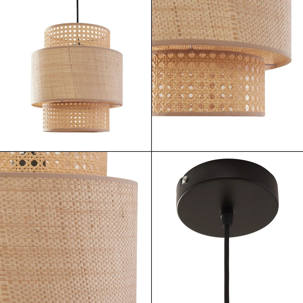 Lampada da terra a sospensione E27 diametro 29 cm effetto rattan nero 03_0010731