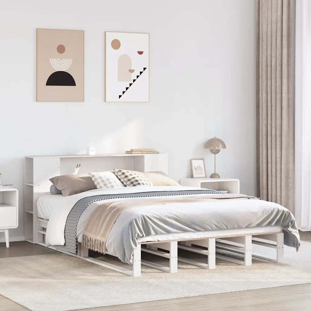 Letto Libreria senza Materasso Bianco 140x200 cm Legno Massello 3323876