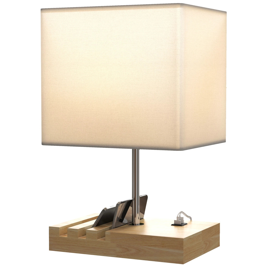 Lampada da Tavolo con Base in Legno e USB ¨C Minimal ¨C Bianco
