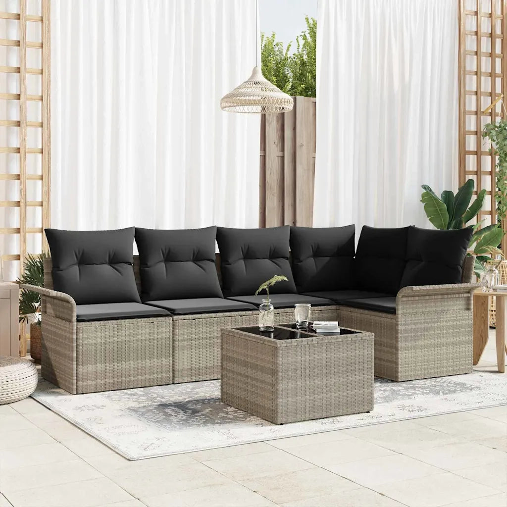 Set Divano da Giardino con cuscino 6 pcs Grigio polyrattan 3345372