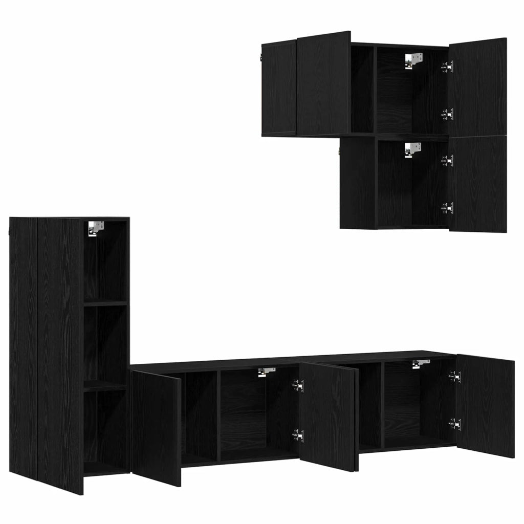 Unità TV da Parete 5 pz Rovere Nero Legno ingegnerizzato 3402769