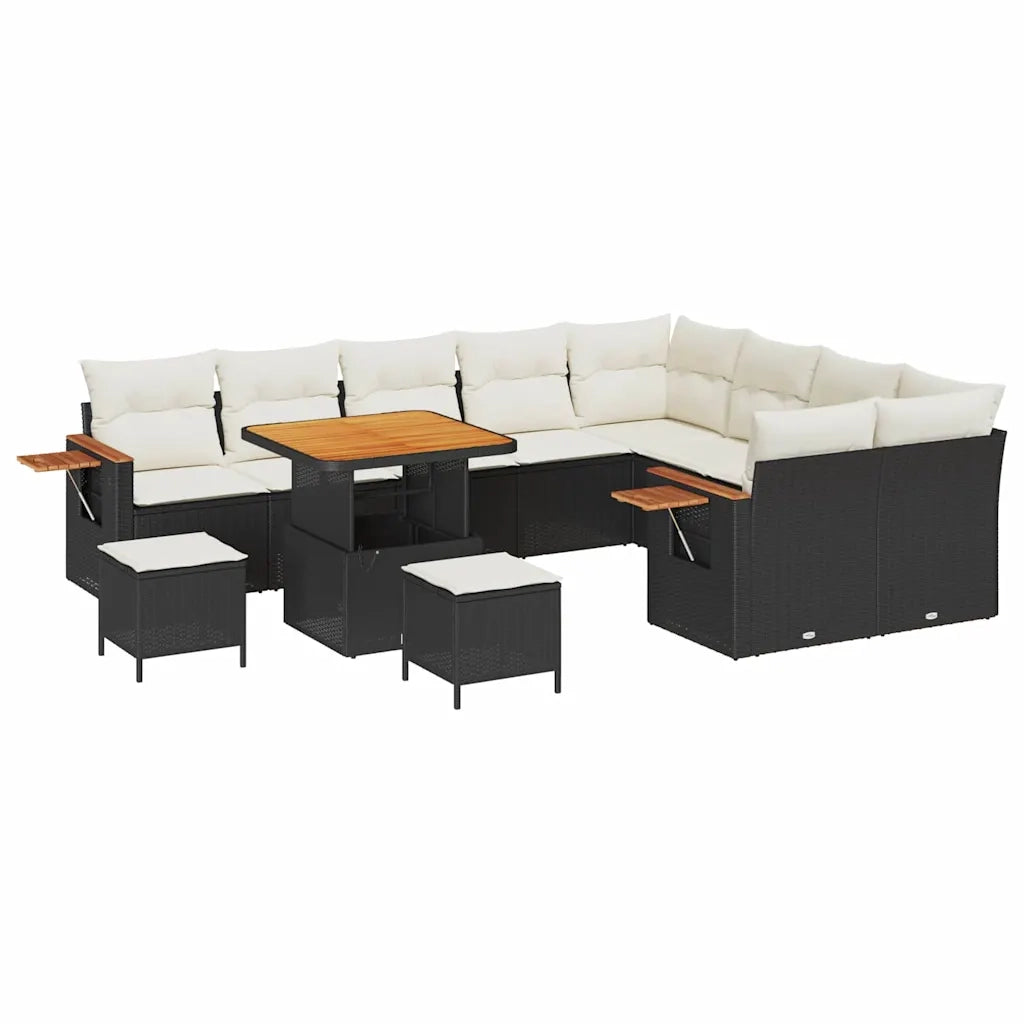 Set Divano da Giardino 13 pcs Nero e Crema polyrattan