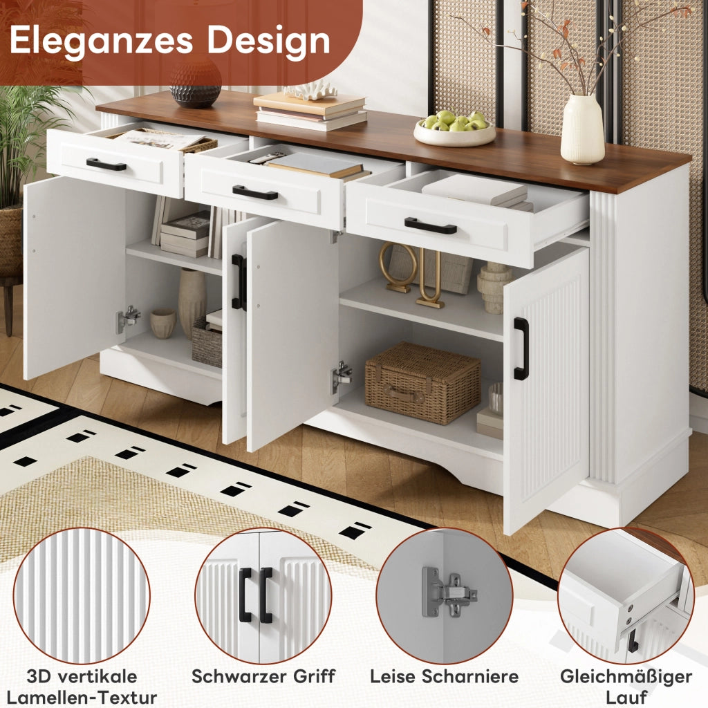 SIDEBOARD con 3 Cassetti e 4 Ante 160x40x75 cm MDF Bianco