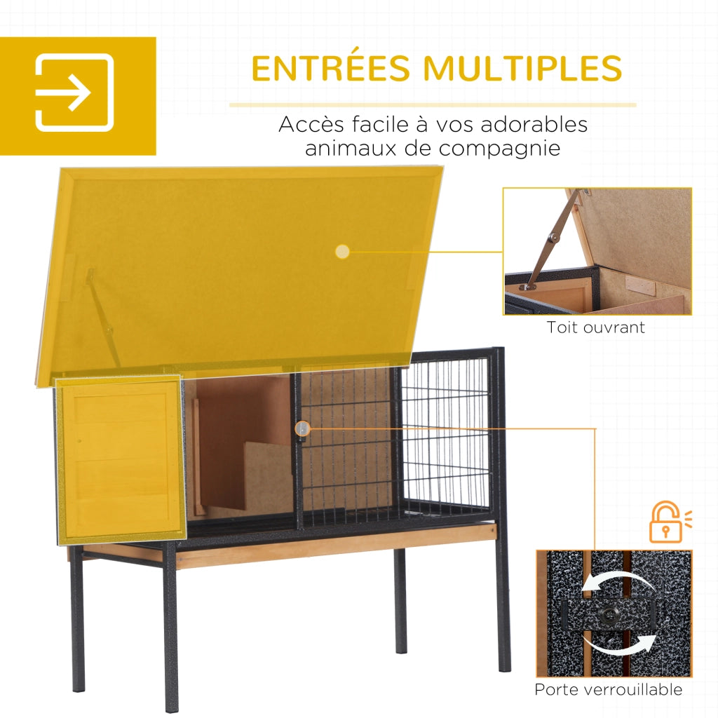 Gabbia per conigli in legno con piedini - Xylo - 91,5x45x70 cm tetto apribile