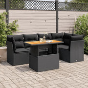 Set Divano da Giardino 6 pz con Cuscini Nero in Polyrattan 3326925