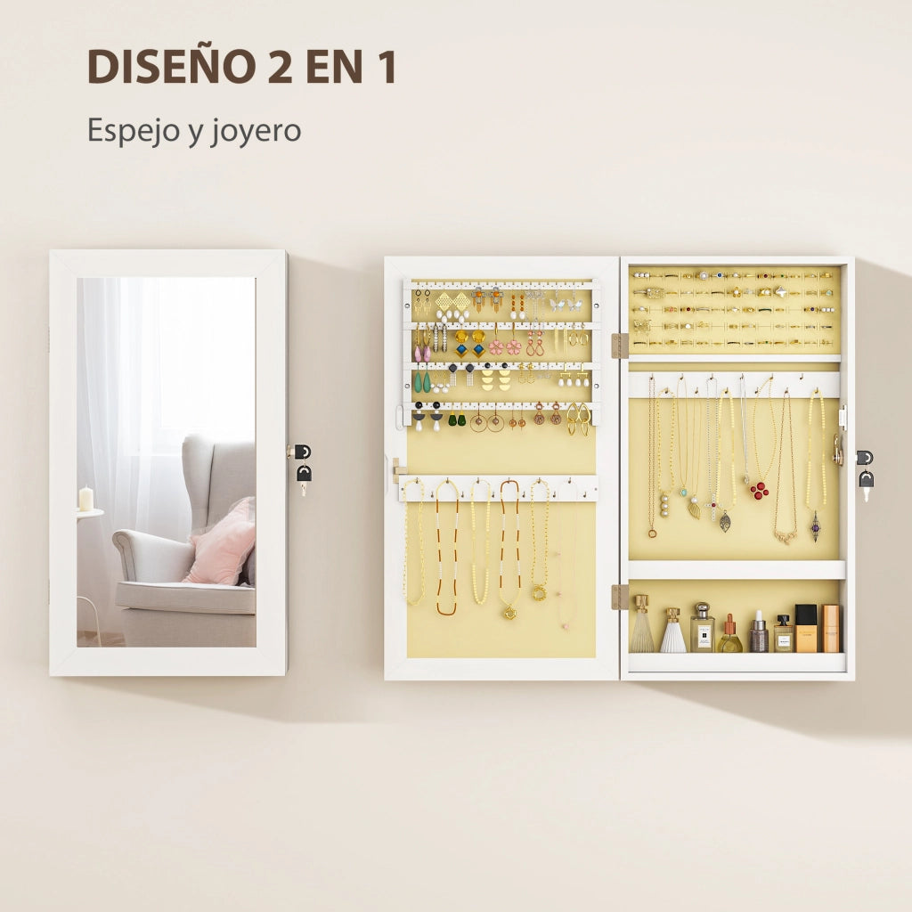 Specchio con cassettiera da parete ¨C zephmum ¨C bianco e crema