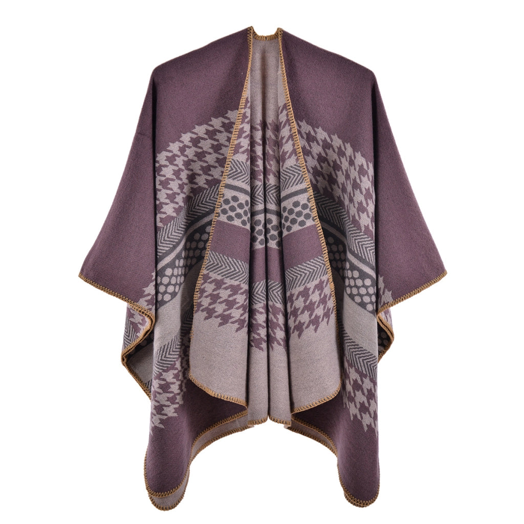 Nuovo scialle retr¨° in cashmere, a righe pied de poule, alla moda, caldo, con orlo a spacco.