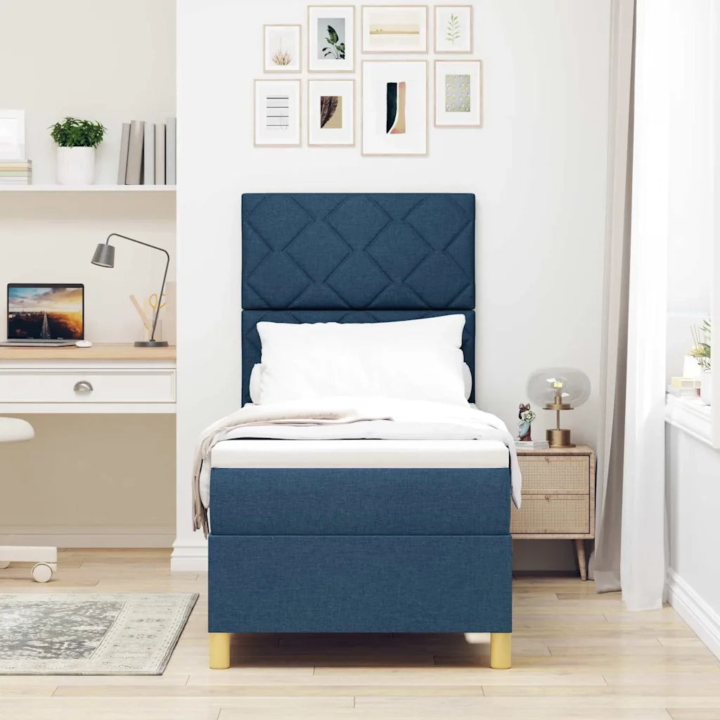 Letto a Sorgente LED con materasso Blu 80 x 200 cm Tessuto
