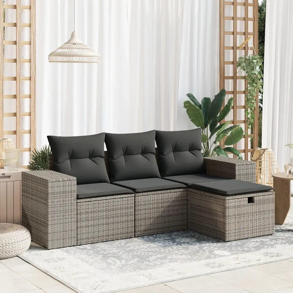 Set Divani da Giardino 4 pz con Cuscini in Polyrattan Grigio 3325656