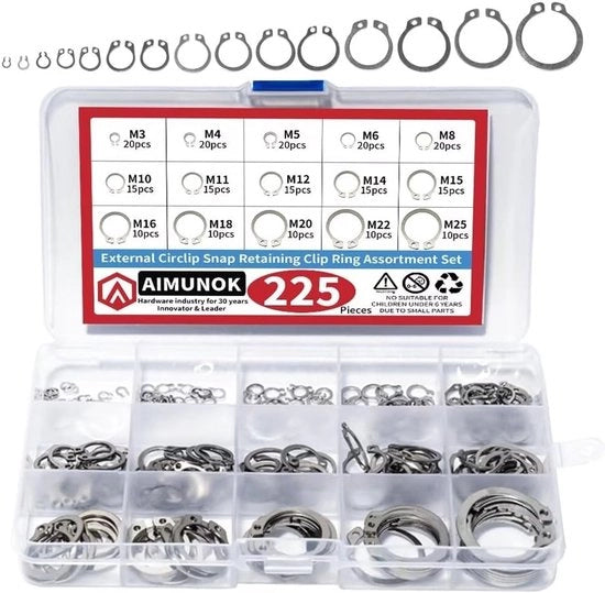 Assortimento di Borghi Esterni - 225 pezzi - Acciaio Inossidabile - M3 a M25