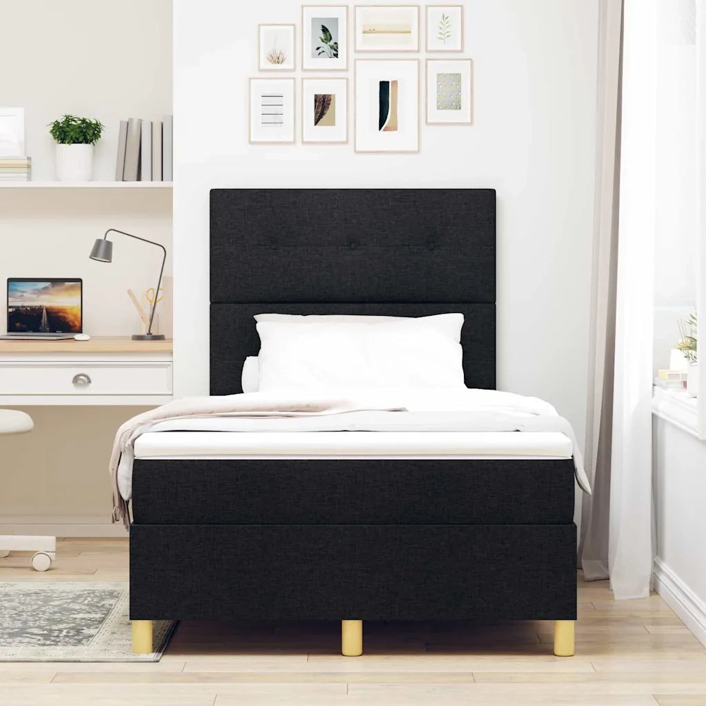 Letto a Sorgente LED con materasso Nero 120 x 200 cm Tessuto