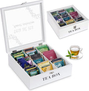 Theedoos in Legno Bianco - Cassetto di Stoccaggio con 9 Scatole - per Zuccheriere e Thee Zuccheriere